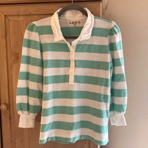 LOFT seafoam and white striped rugby top